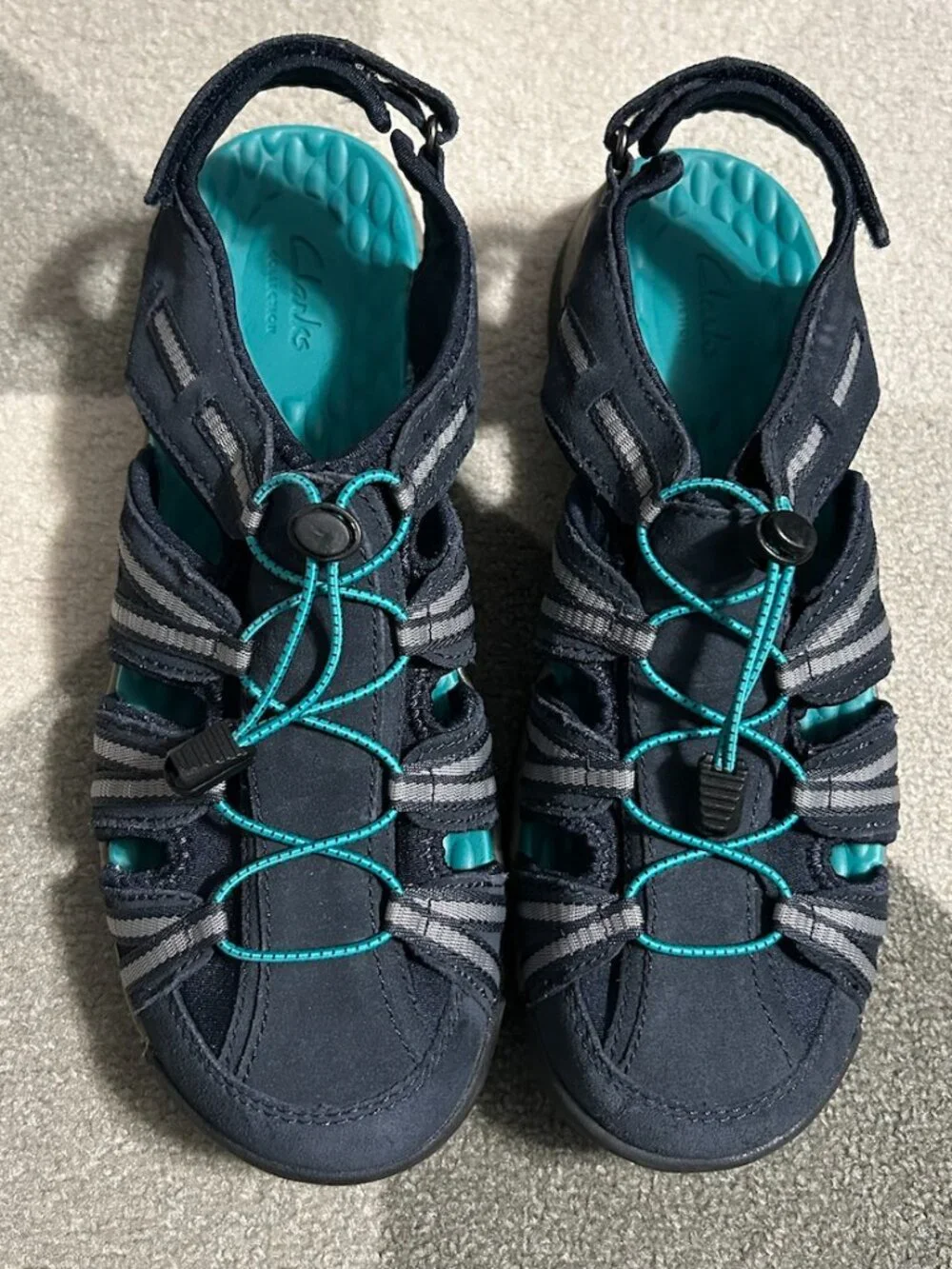 Clarks‎ Tuvia Madee Fisherman Navy/Teal Adjustable Sandals Women's Size 10